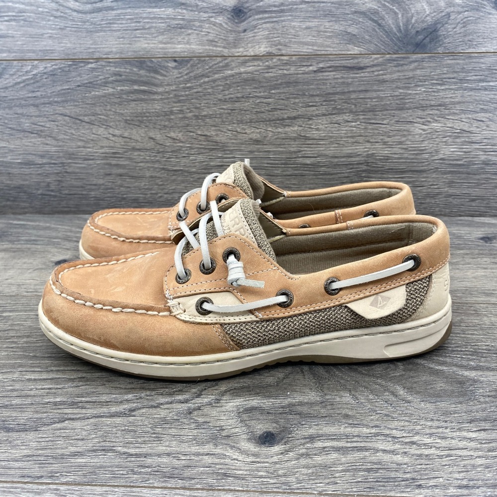 Sperry Boat Shoe Womens 6.5 Tan Leather Textile Memory Foam STS97405